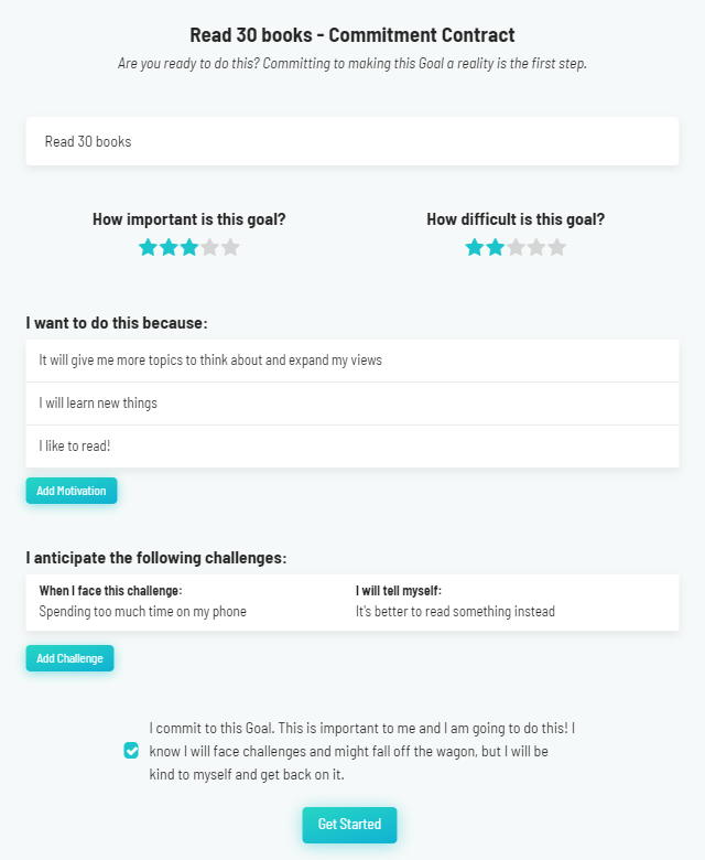 Commitment Contract for a goal - example