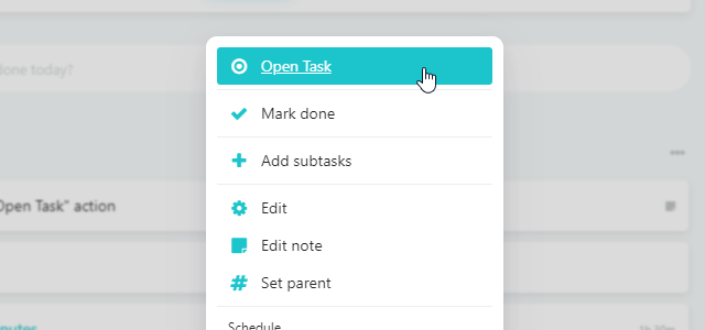 Using Open Task action from the Right click menu