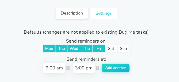 Bug Me strategy settings - setting default reminders