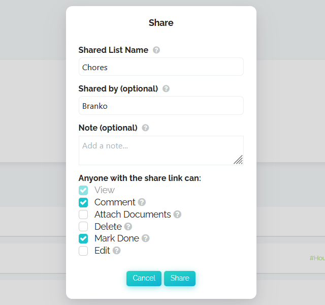 Creating a shared list