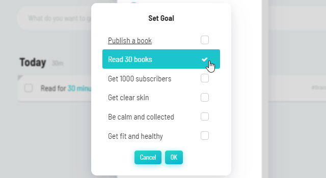 Using the "Set goal" action from the Right-click menu