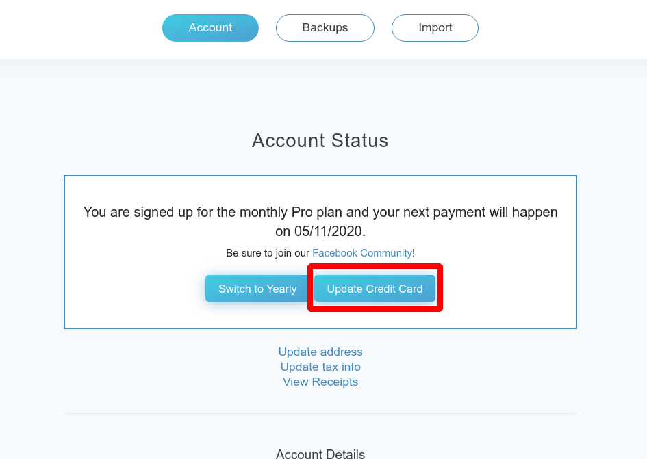 Updating Credit Card details