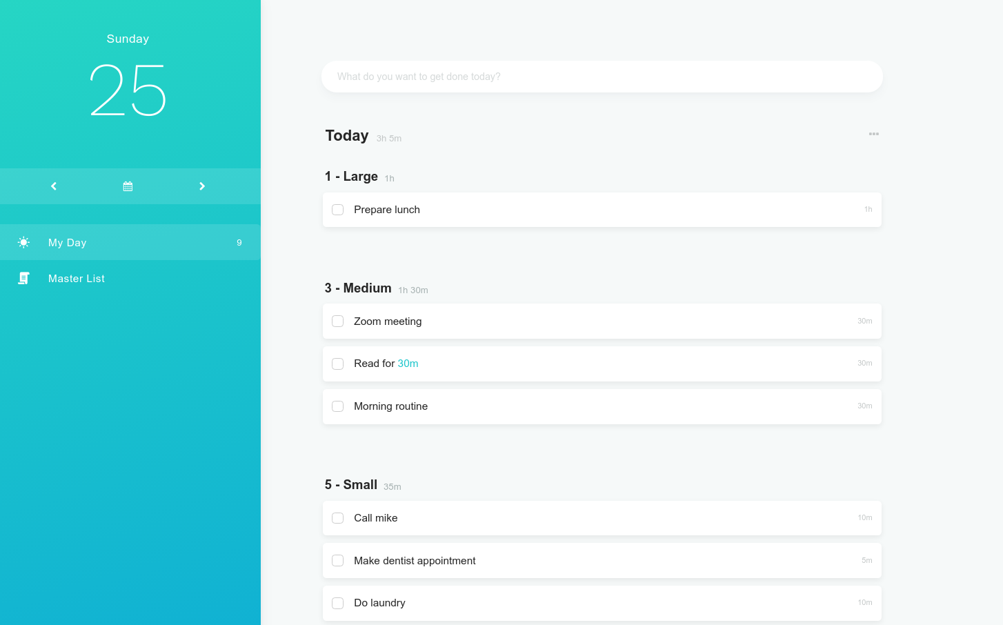 1-3-5 Workflow methodology - Today list