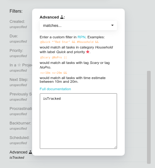 Adding isTracked advanced filter