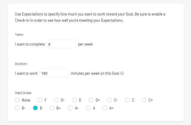Setting expectations for a goal