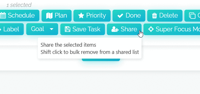 Sharing tasks and projects using the share action