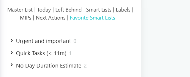 Multiple smart lists added to a tab in planning sidebar