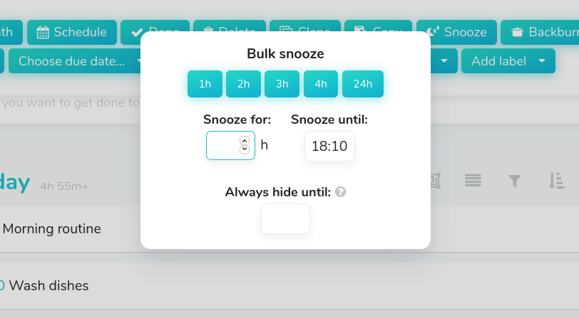 Bulk snoozing a task