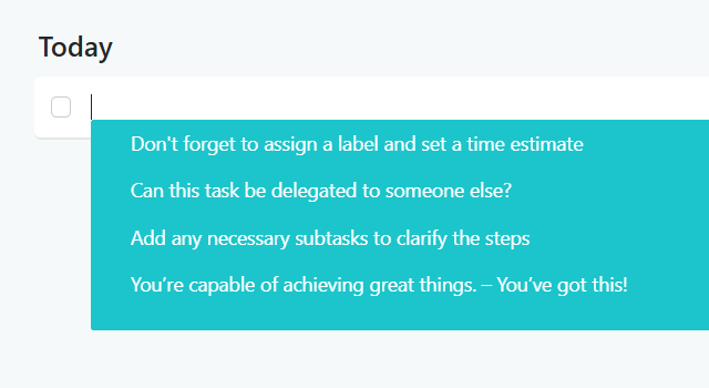 Displaying a task hint when creating a new task in Today list