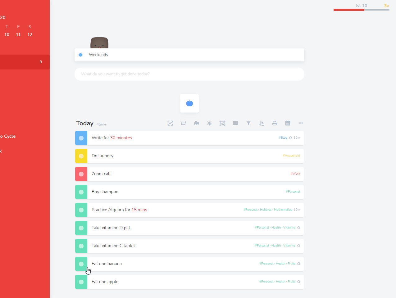 Opening project full-screen view with projects expanded by default