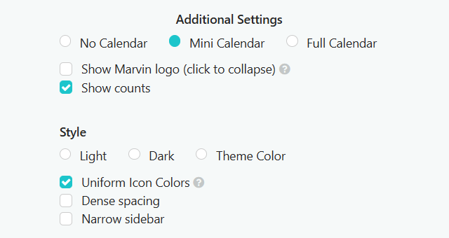 Additional sidebar settings
