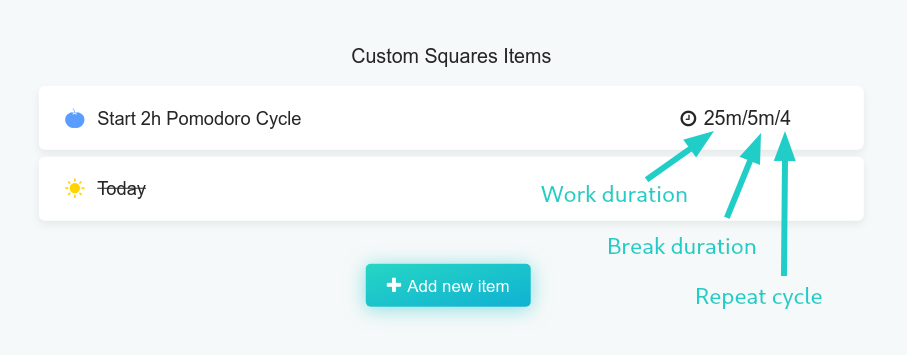 Changing the work duration, break duration, and repeat cycle